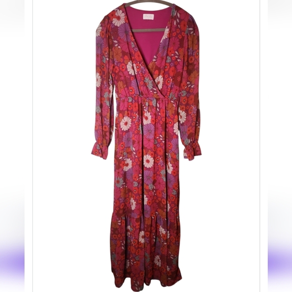 Pink Lily Women's Floral Rose Maxi Dress Cottagecore Soft Girl Balletcore Small - Picture 2 of 10